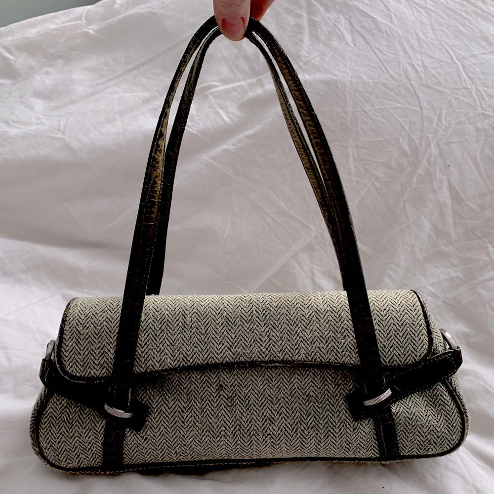 Ann Taylor Structured Green Houndstooth Handbag